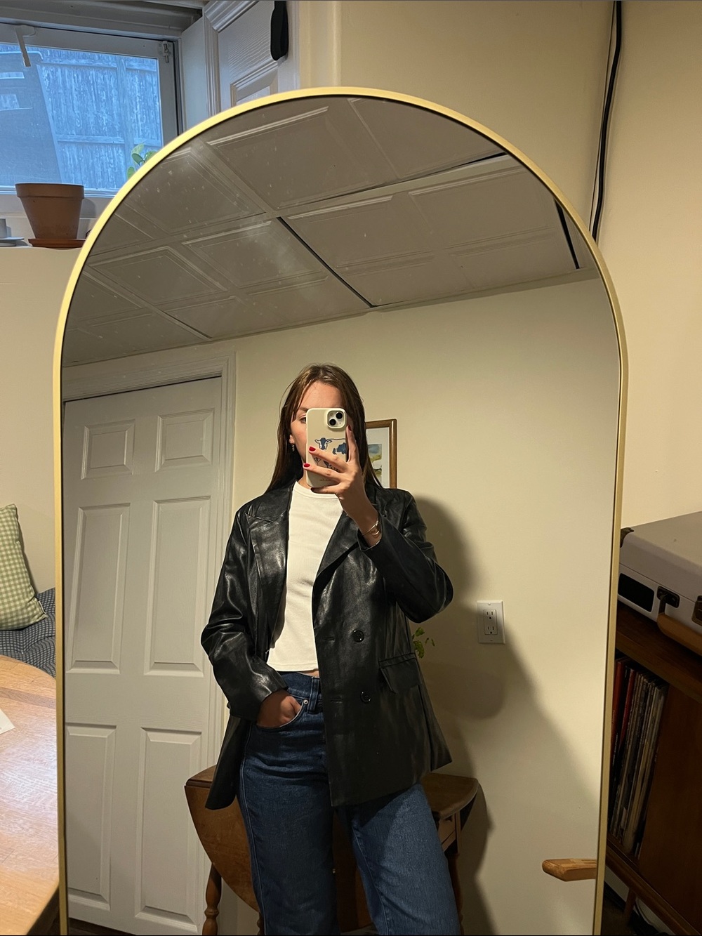Classic Women's Black Leather Blazer Jacket
